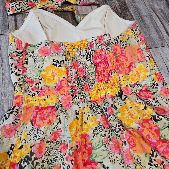 GUESS Sundress Floral Cottage Size 10 Halter Cotton Ruched Mini Bustier Boho - Picture 6 of 16